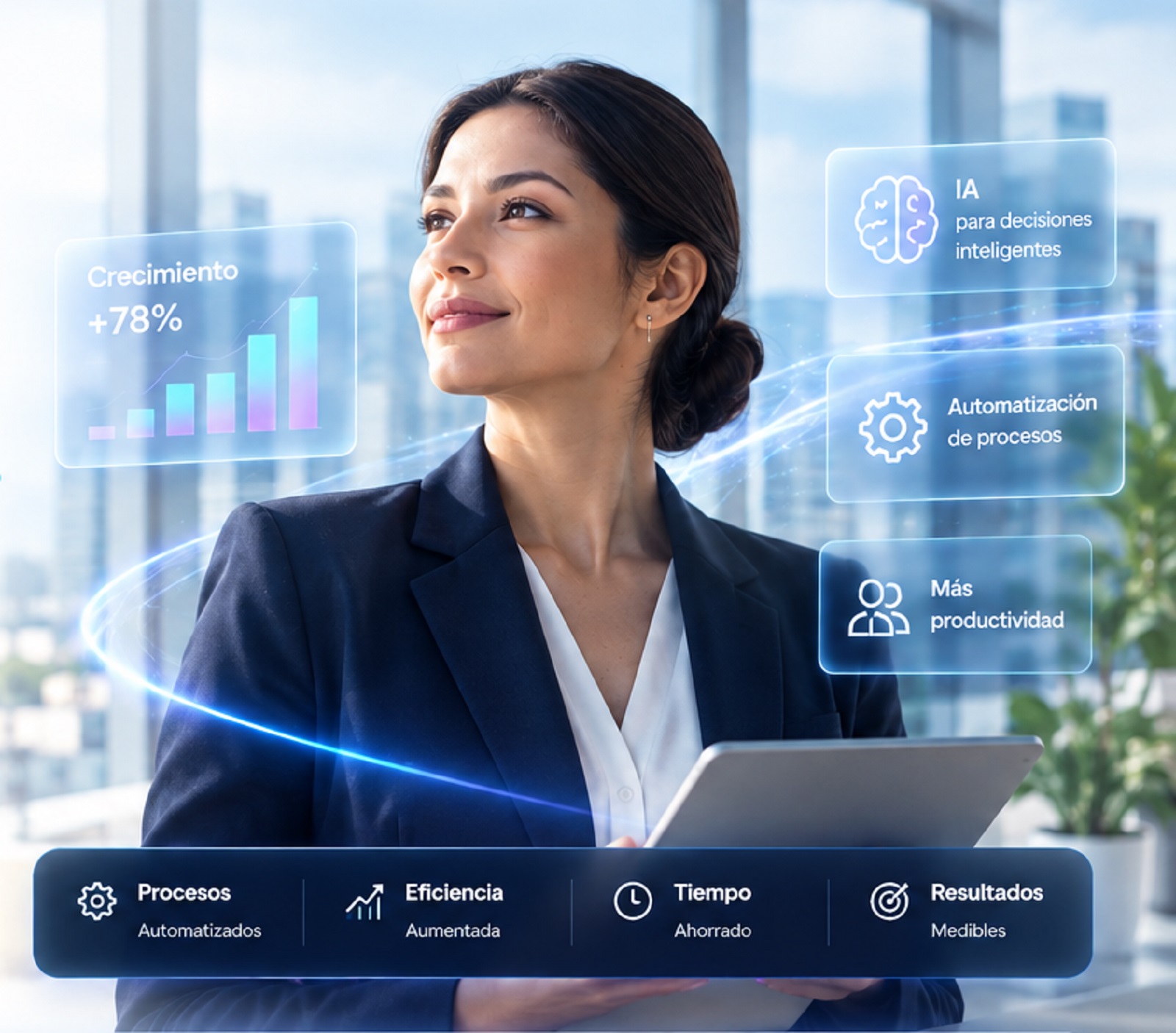 Profesional trabajando con Inteligencia Artificial y automatización